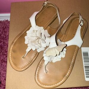 Mariella Italian Leather White Floral Slides Flats Size 8